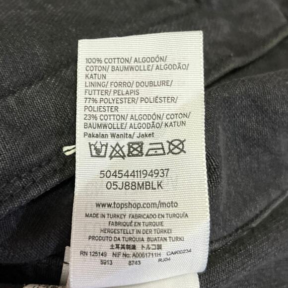 Topshop Black Rhinestone Embellished Button Denim Jeans Moto Coat Jacket Size 10 - Picture 6 of 6